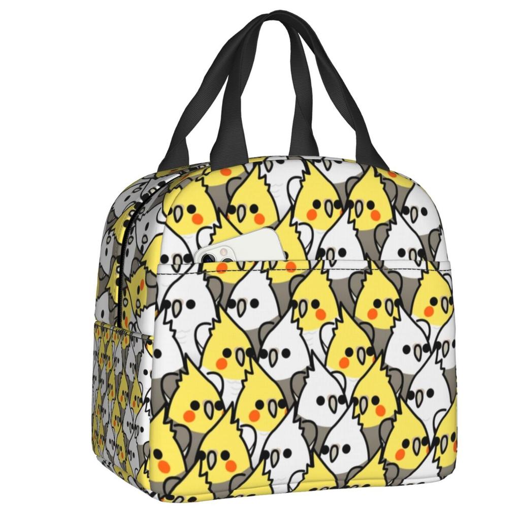 Custom Chubby Cockatiel Party Insulated Lunch Bag for Women Resuable Cute Parrot Birds Thermal Cooler Lunch Box School Children
