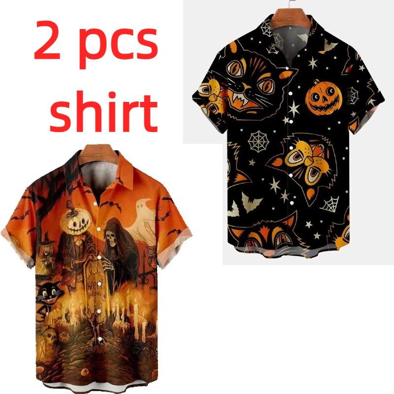 Fashion Halloween Graphic Hawaiian Shirt For Men Pumpkin Head Ghost 3D Printed Blouse Holiday Casual Men's and Women's Fashion Shirt