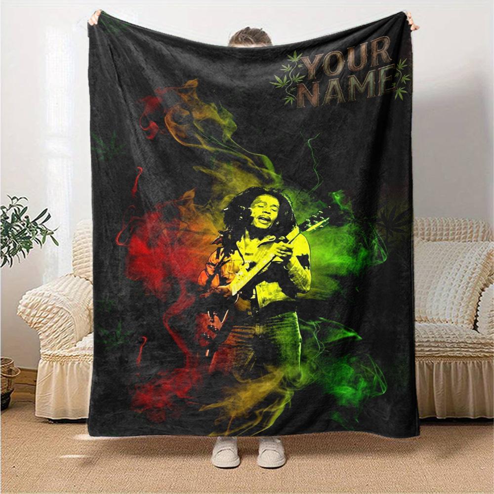 Name Custom Bob Marley Poster Print Flannel Blanket High Quality Warm Comfortable Cover for All Seasons Perfect for Gifts Home Decor