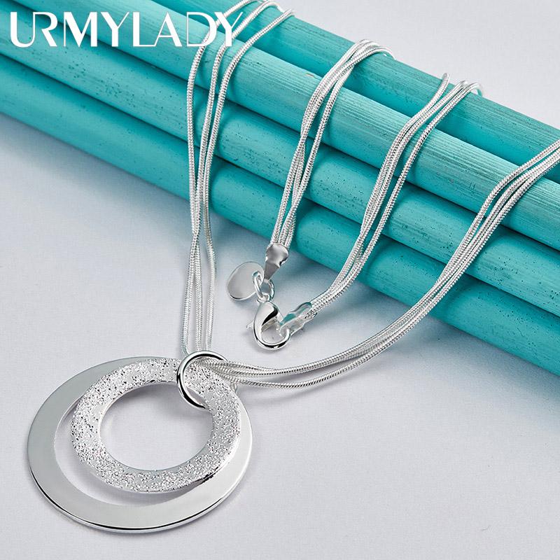 URMYLADY 925 серебро свадебный рождественский подарок ретро двойной матовый геометрический кулон ожерелье серьги модные комплекты ювелирных изделий
