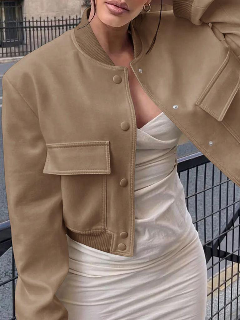 Rose Beauty A 90s Street Solid Buckle Front Valve Pocket Baseball воротник с длинным рукавом свободного кроя Повседневная весенняя куртка пальто