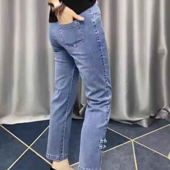 Весна Осень Высокая эластичность Женские джинсы Корейские свободные прямые ковбойские брюки длиной до щиколотки Женские удлиняющие джинсовые брюки для леди