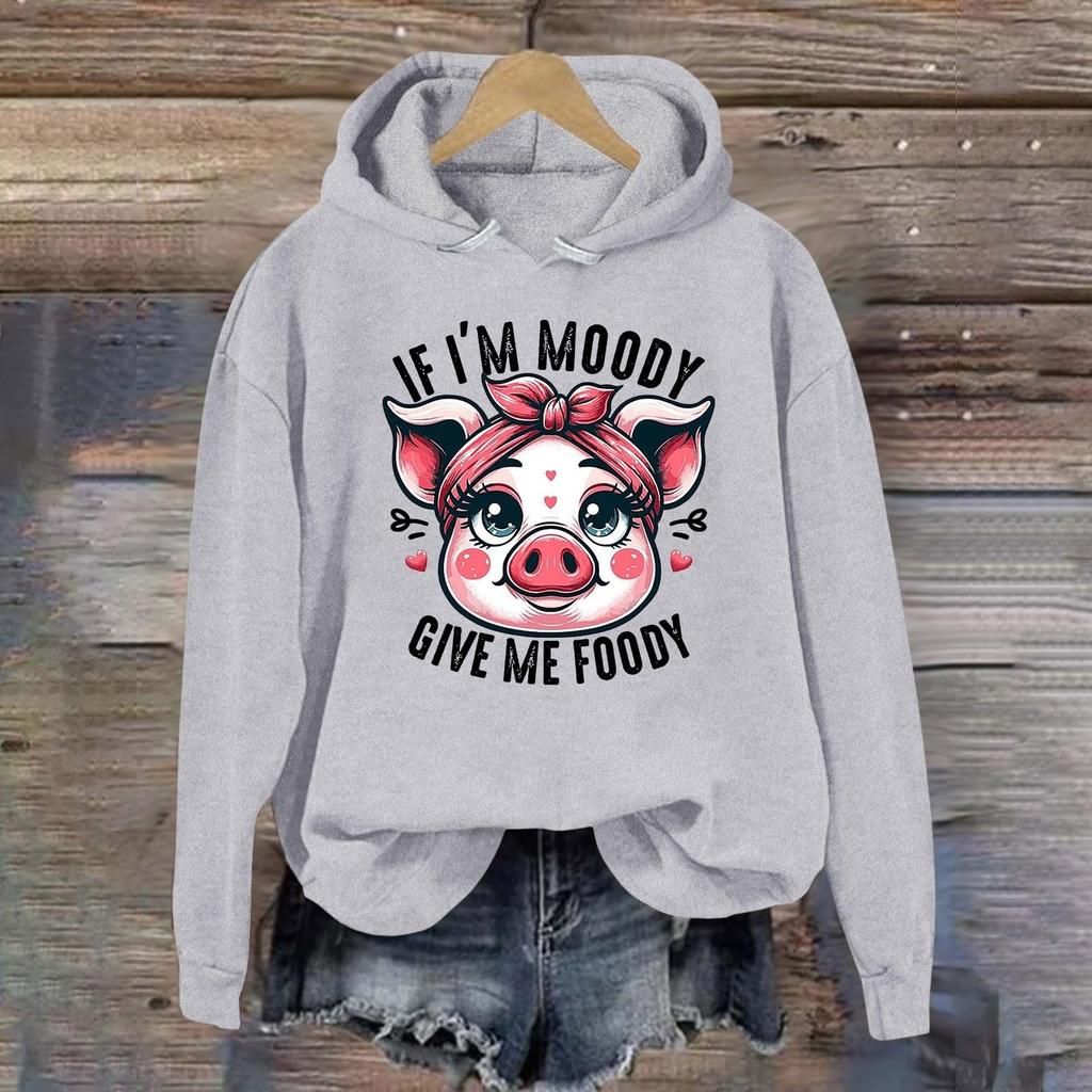 Женская мода легкий длинный рукав пуловер толстовки с капюшоном с карманами графическая толстовка