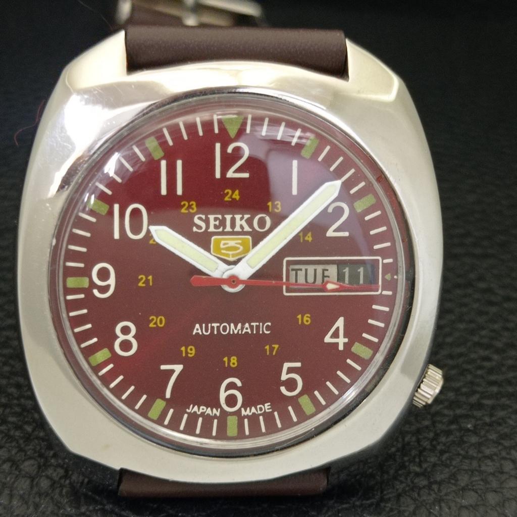 Seiko 5 АВТОМАТИЧЕСКИЕ ВИНТАЖНЫЕ 6119C ЯПОНИЯ МУЖСКИЕ ЧАСЫ С ЦИФЕРБЛАТОМ БОРДОВОГО ЦВЕТА a702353-5 R124-a702353