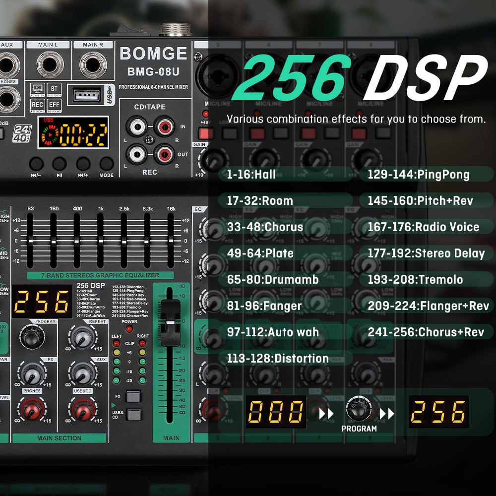 BOMGE Professional Audio Mixer Soundboard Console Stereo DSP DJ Studio Recording