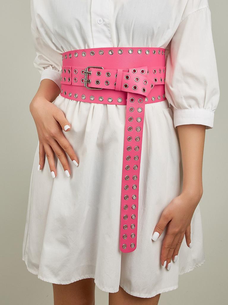 Row Buttonhole Double Extended Womens Waistband Elastic Decoration Dress