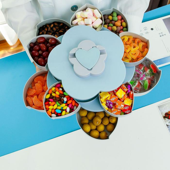 Petal-Shape Rotating Candy Box Snack Nut Box Flower Candy Fruit Plate Food Storage Case Two-deck Dried Fruit Storage Organizer