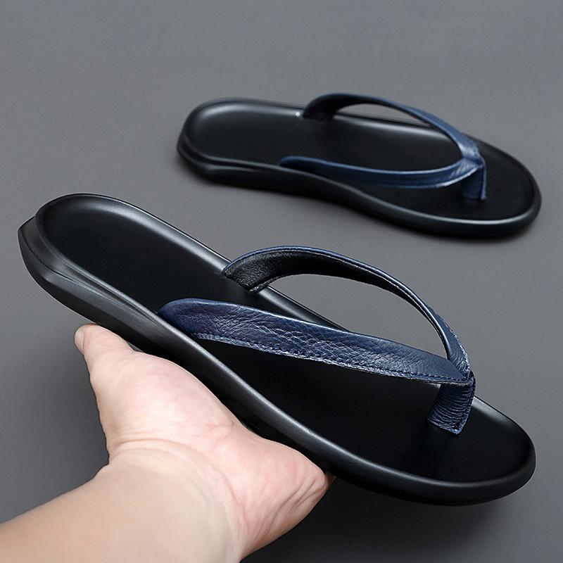 Flats Flip Flop Genuine Leather Men Slippers Summer Top Brand 2024 New Fashion Man Designer Beach Flip-flops Light Comfortable