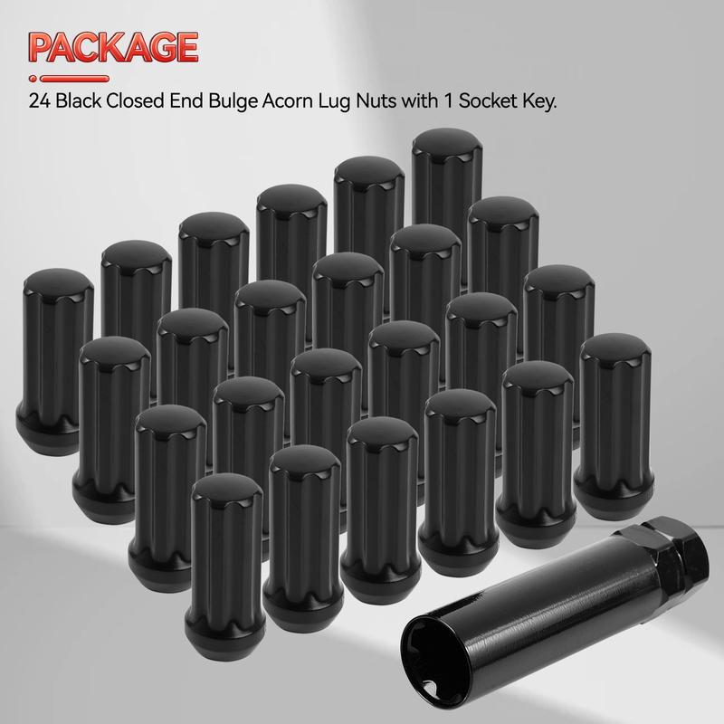 24x Black 2" Tall M14x1.5 Tuner Spline Lug Nut For Ford F150 GMC Sierra Ram 1500