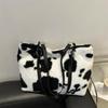 Yogodlns Large Capacity Shopper Bags For Women Winter Travel Tote Bag Cow Printing Plush Shoulder Bag Ladies Designer Handbag
