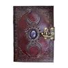 Triple Moon Pentagram Shadows Leather Journal Third Eye Stone Handmade Book 5x7