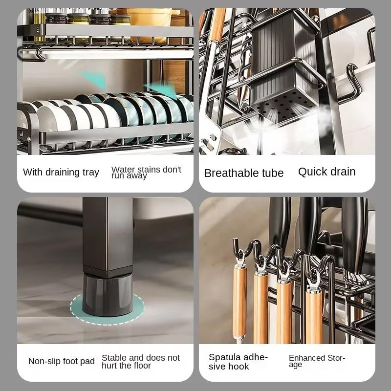 Многофункциональная 1/2-уровневая полка для посуды, полка для хранения кухонных принадлежностей, сушилка с держателем для палочек для еды/ножей/разделочных досок