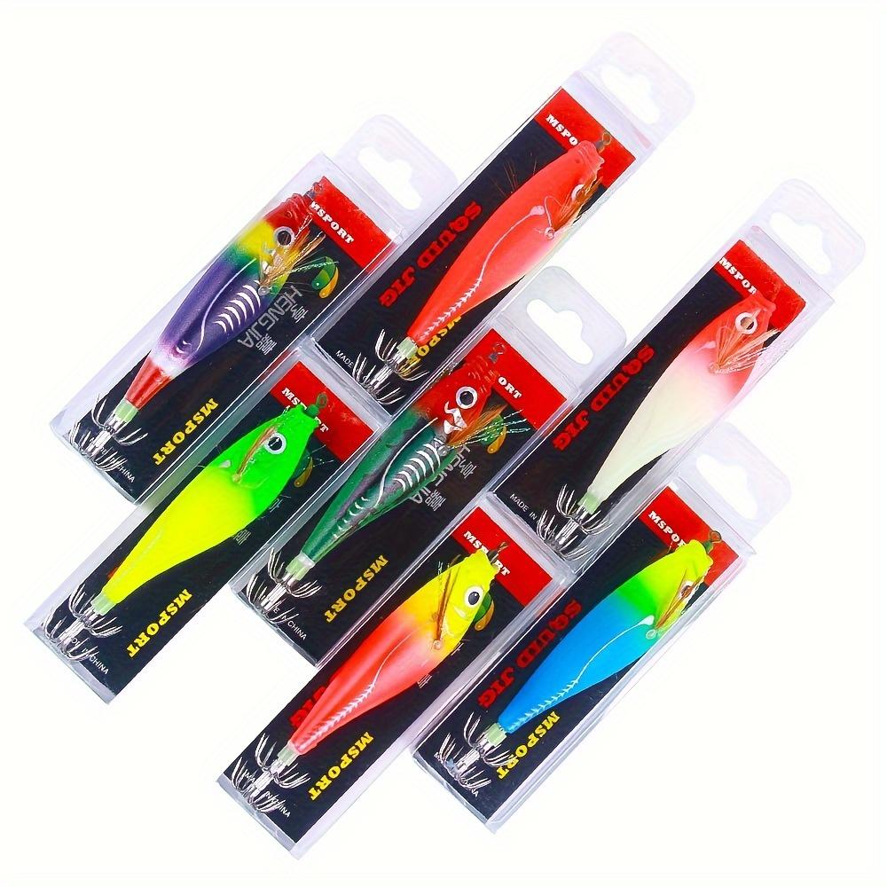 1Pcs Luminous Squid Jig 3.74in (9.5cm) 10g, Multi-Color PVC Fishing Lure Sharp Hooks Lines Sea Fishing Bait Squid Fishing Lures