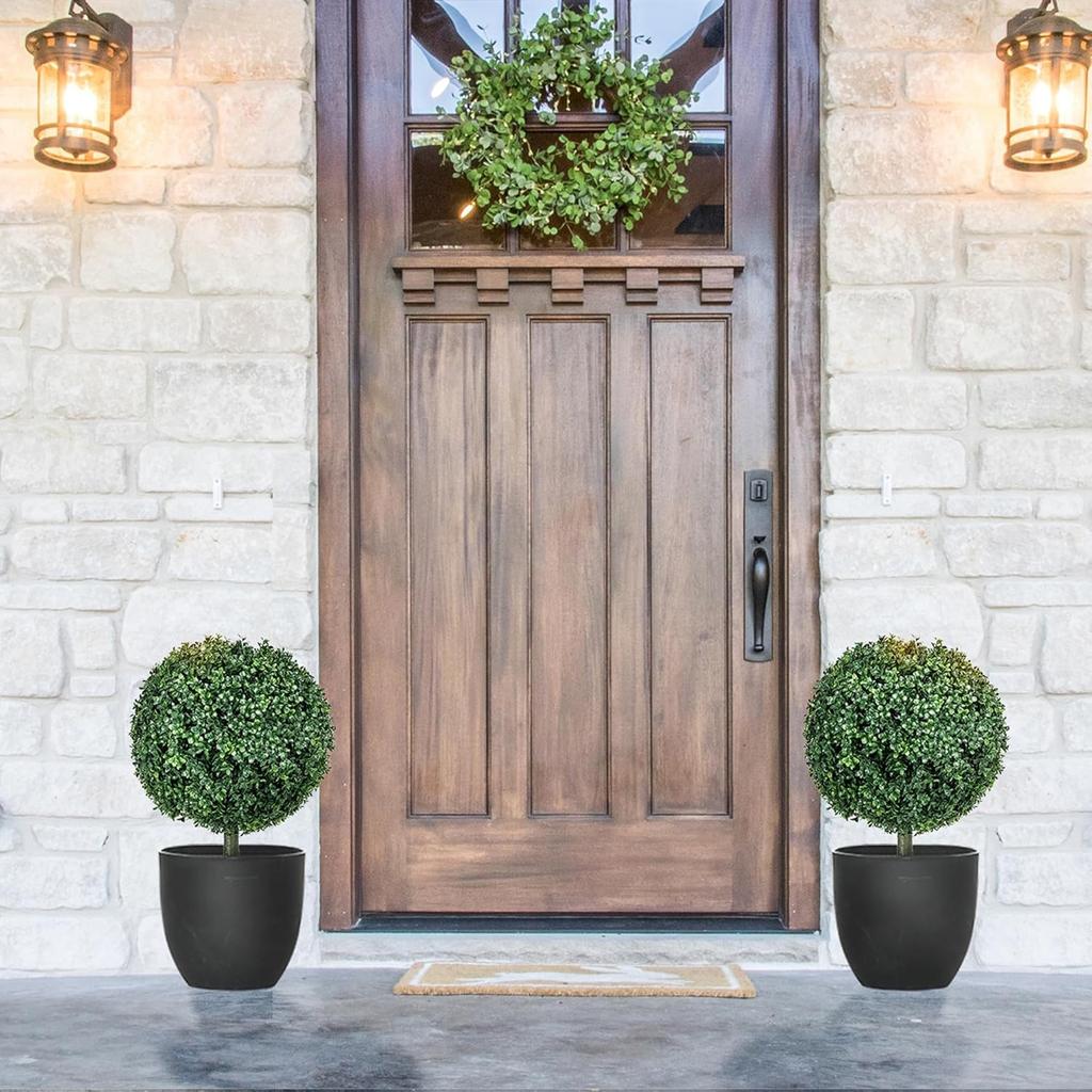 Artificial Topiary Ball Plant with Ground Stake Realistic Plastic Leaves Durable Outdoor Decorative Garden Ornament for Lawn Patio