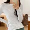 Women T-shirt Round Neck Long Sleeve Slim Fit Solid Color Tops Soft Stretchy Tee Shirt Work Party Casual Wear