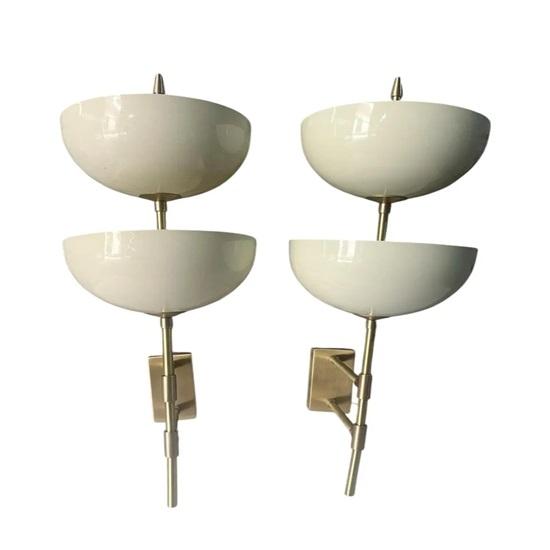 Pair of Reverse-Dome Trophy Sconces White Brass Wall Lights Modern Lighting for Home Décor Bathroom ,Vanity, Kitchen
