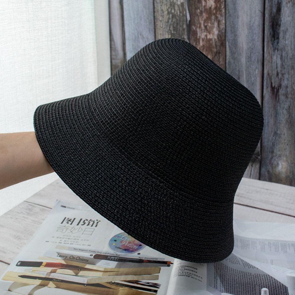 Дышащая женская соломенная шляпа-ведро, однотонная летняя дорожная солнцезащитная шляпа, модная шляпа рыбака