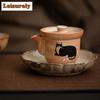 130ml Hand-painted Zhiye Cat Hand Grab Pot Japanese Double Edge Anti Scalding Pot Tea Wood-fired Porcelain Tea Brewing Kettle