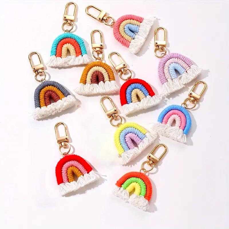 Hand-Woven Rainbow Keychain Pendant