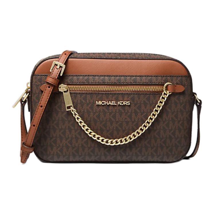 Michael Kors Mk Jet Set Сумка-камера с монограммой и цепочкой из ПВХ и кожи Женская сумка через плечо Карамельный Желудь 35S1GTTC9B-BROWN