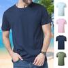 Мужская летняя футболка с короткими рукавами, хлопковая круглая шея, однотонный пуловер средней длины, свободная посадка, эластичная спортивная