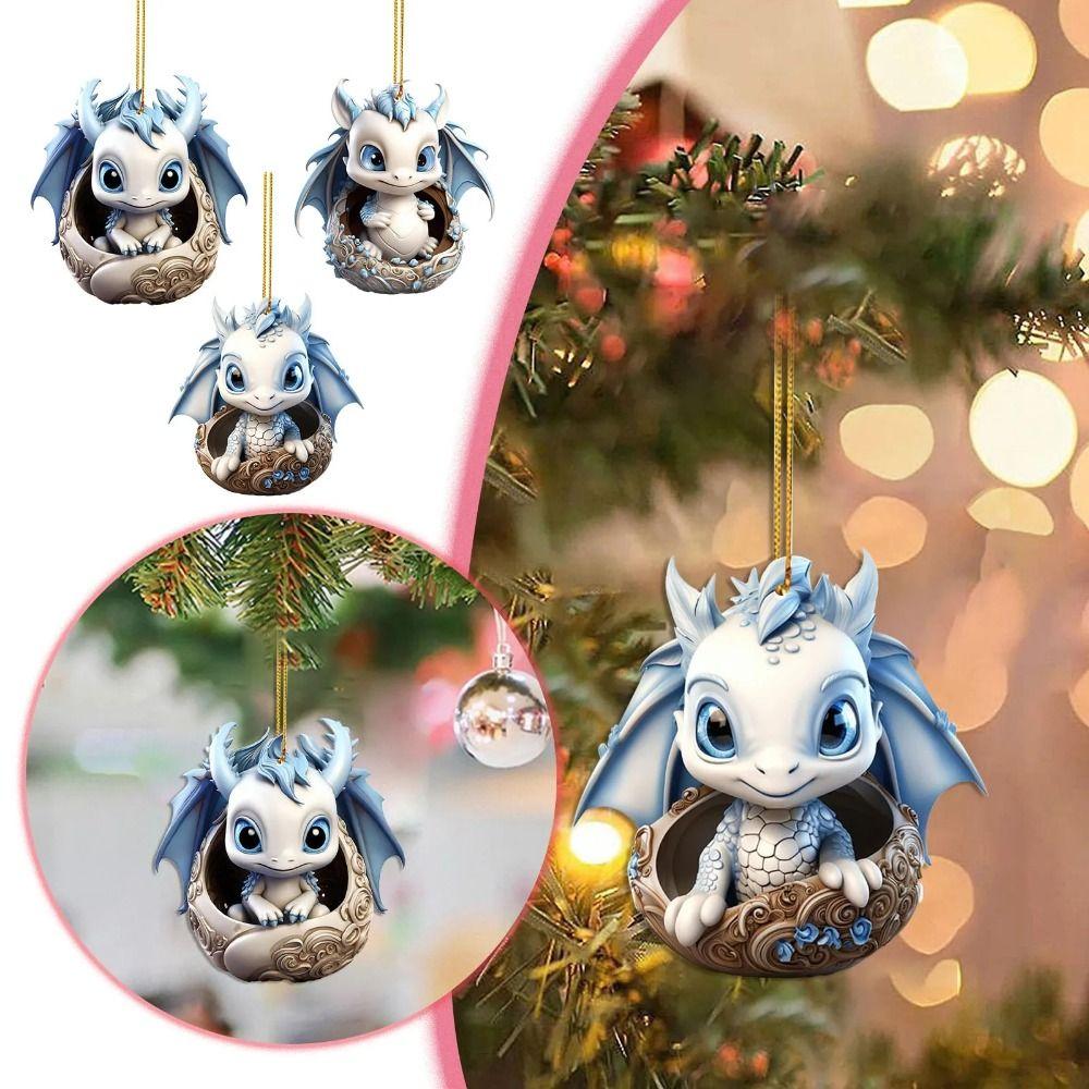 Acrylic Dragon Christmas Tree Ornaments Blue Dragon Egg Car Pendant  Festival