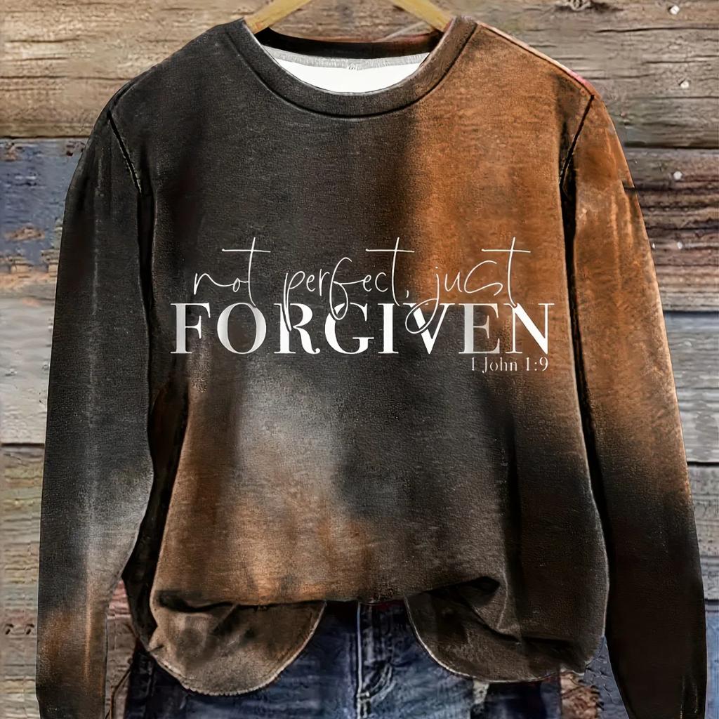 Уютный свитер-пуловер с принтом FORGIVEN больших размеров, повседневный, с длинными рукавами и круглым вырезом, для осени и зимы