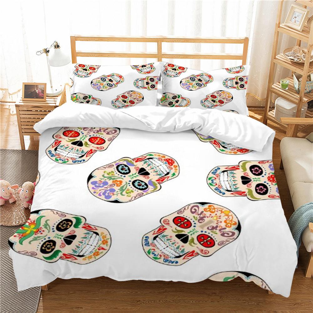 Skull Style Duvet Cover Set 3D Skull Printing Bedding Cover Polyester Home Textiles Soft Pillowcase Boy Single Size Bed Set