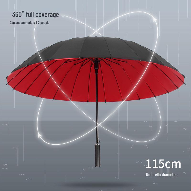 Extra Large Double Layer Men's Umbrella - 24 Bone, Long Handle, Reinforced, Thickened, Wind & Rain Resistant.