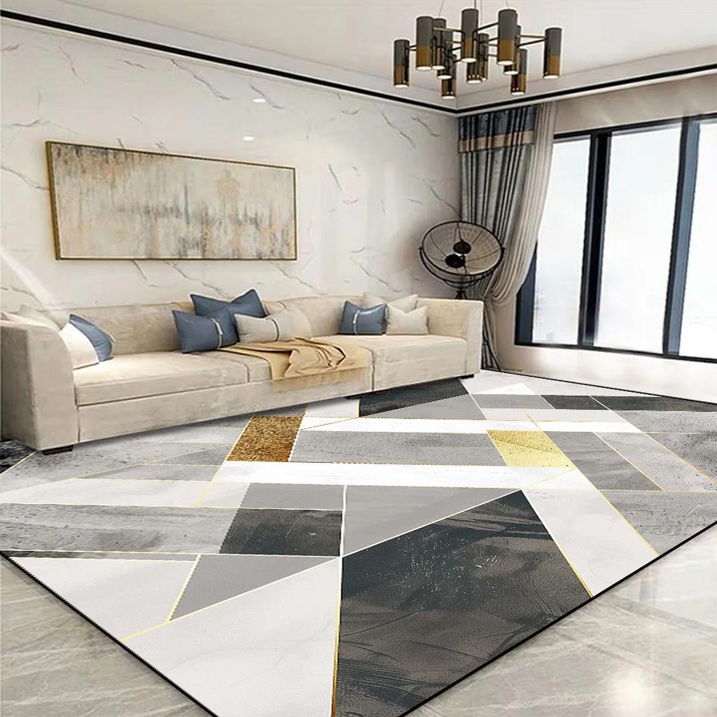 Современный золотистый геометрический ковер для гостиной, большой площади, для украшения дома, коврики для спальни, мягкий, нескользящий, 200x300, коврик для дивана в гостиной