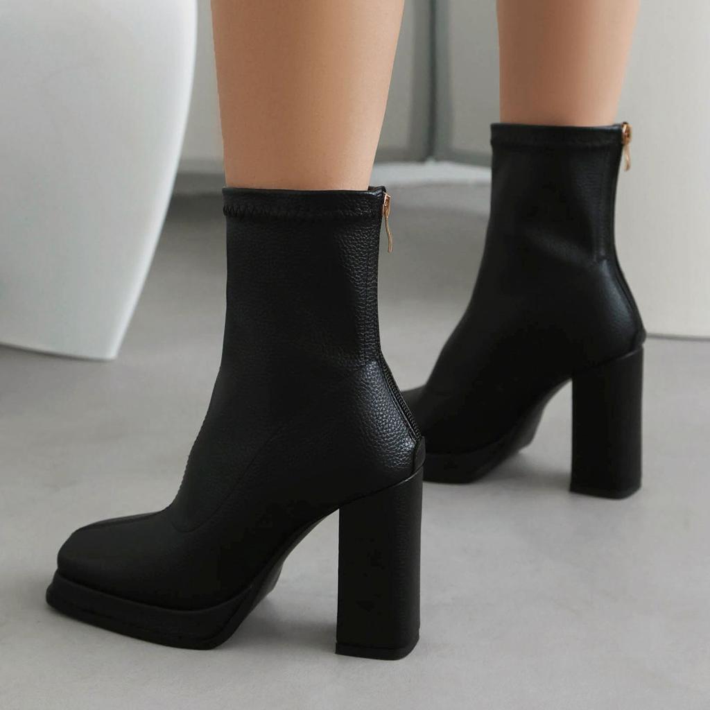 lenkisen ПУ Осенне-зимняя обувь Экстремально высокие каблуки Ботинки на платформе Сохраняют тепло Сексуальные ботильоны для вечеринок