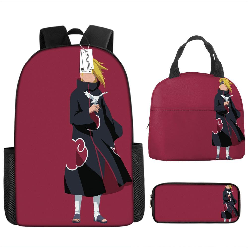 Наруто Шиппуден Начальная и средняя школа Школьный рюкзак Большой вместимости Кампусный рюкзак Сумка для ланча Пенал Набор из трех предметов