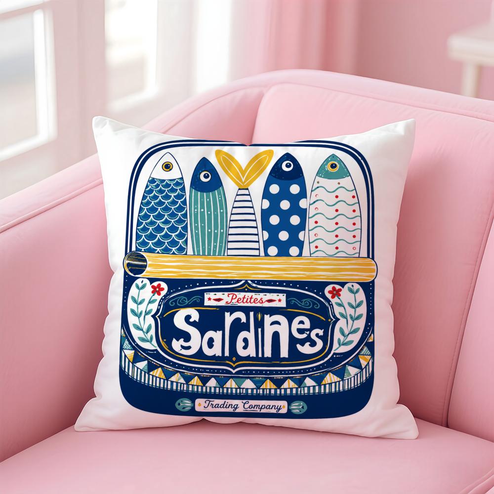 Cushion Cover Popular Animal Retro Sardine Short Plush Soft DoubleSided Printing Pillow Case Cozy Sofa Bedroom Home Decor Gift