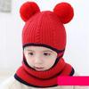 Baby Kids One Pieces Knitted Pom Hat Scarf Set Toddler Warm Double Fur Beanie Wool Hats Scarves
