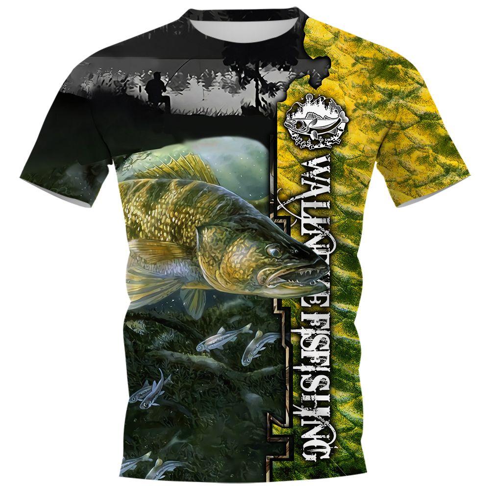 Summer Carp Fishing Print T-shirts For Men Outdoor Catfish Printing Loose Short Sleeve Quick Drying Casual Street Top