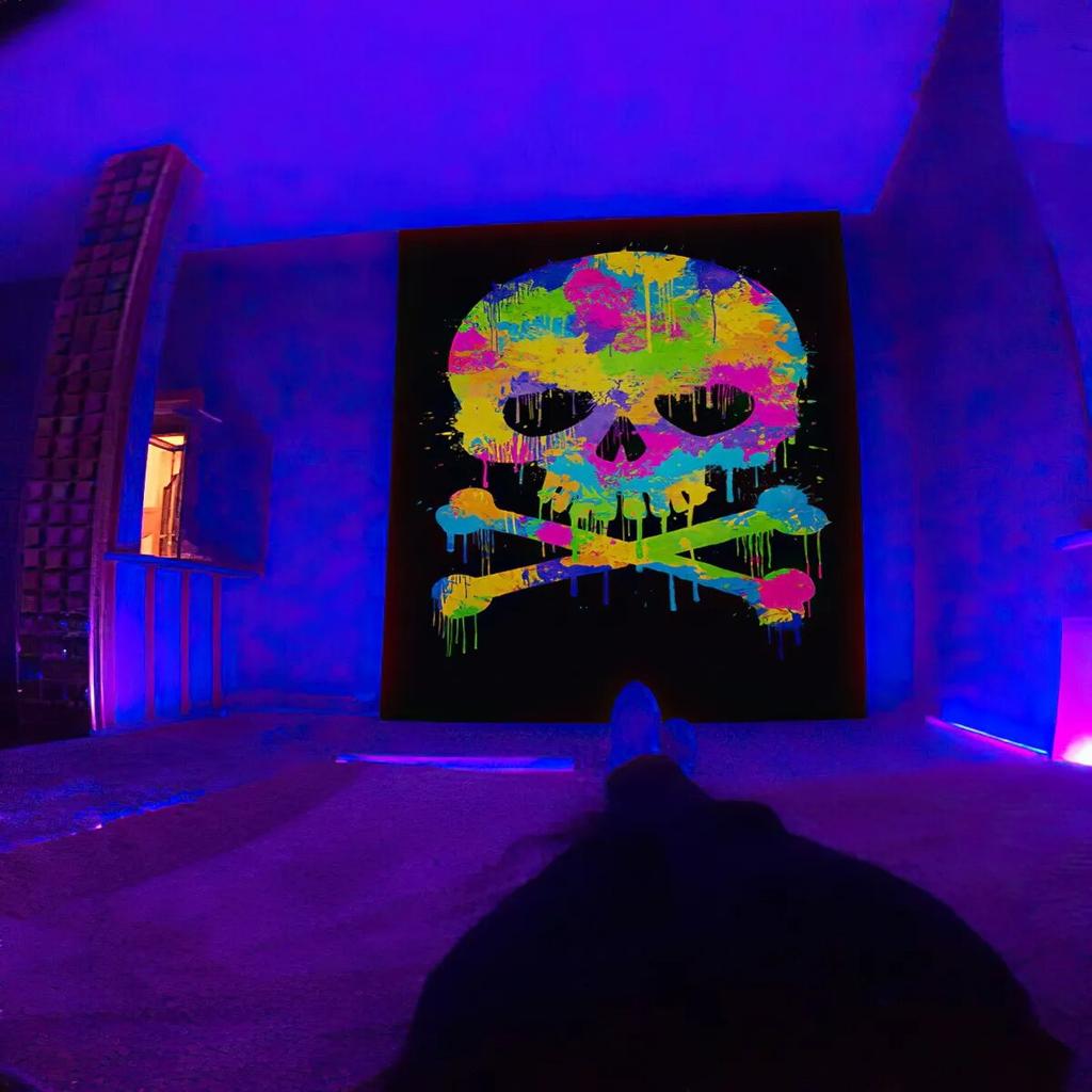Флуоресцентный гобелен, УФ-реакция, психоделический череп, гриб, стена, хиппи, спальня, общежитие, украшение отдельной комнаты