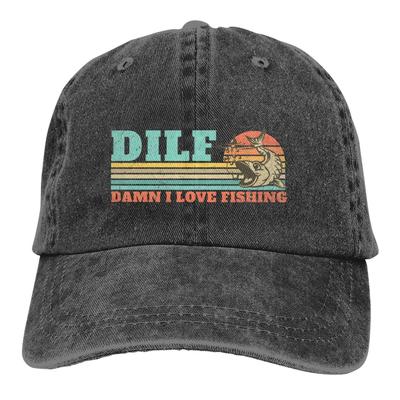 Винтажная бейсболка DILF Damn I Love Fishing, забавная бейсбольная кепка в стиле унисекс, потертая джинсовая кепка Snapback, шляпа в стиле ретро