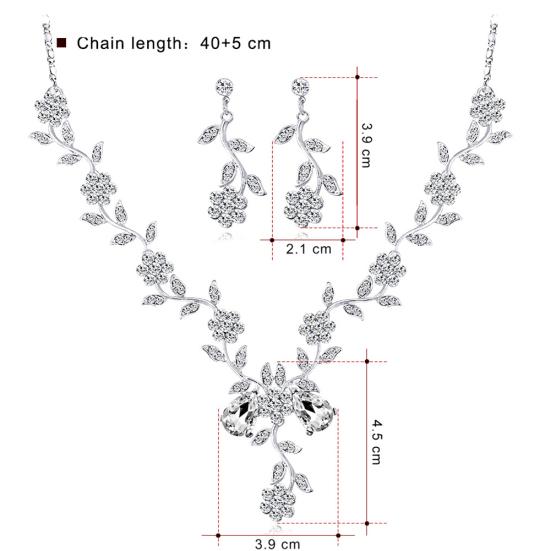 Женщины горный хрусталь листья цветок ожерелье серьги-гвоздики свадебный комплект ювелирных изделий