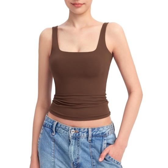 Женский сексуальный жилет без рукавов с квадратным вырезом, однотонные облегающие базовые топы для тренировок с широкими бретелями