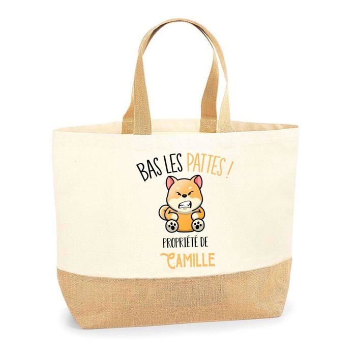 Sac cabas - PLANETEE - Camille Bas les pattes Chien Shiba - Jute et coton - Imprimé en France - Éco-responsable