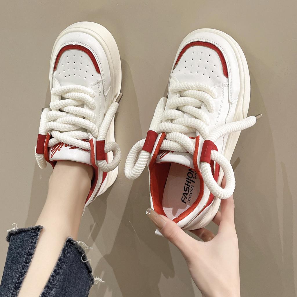 2024 Spring New Sneaker Student White Shoes Female Breathable Thick Sole Flat Shoes Women