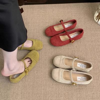 Туфли женские легкие красные однотонные весенне-осенние, новые французские ретро нежные замшевые туфли Мэри Джейн на плоской подошве, шапочки