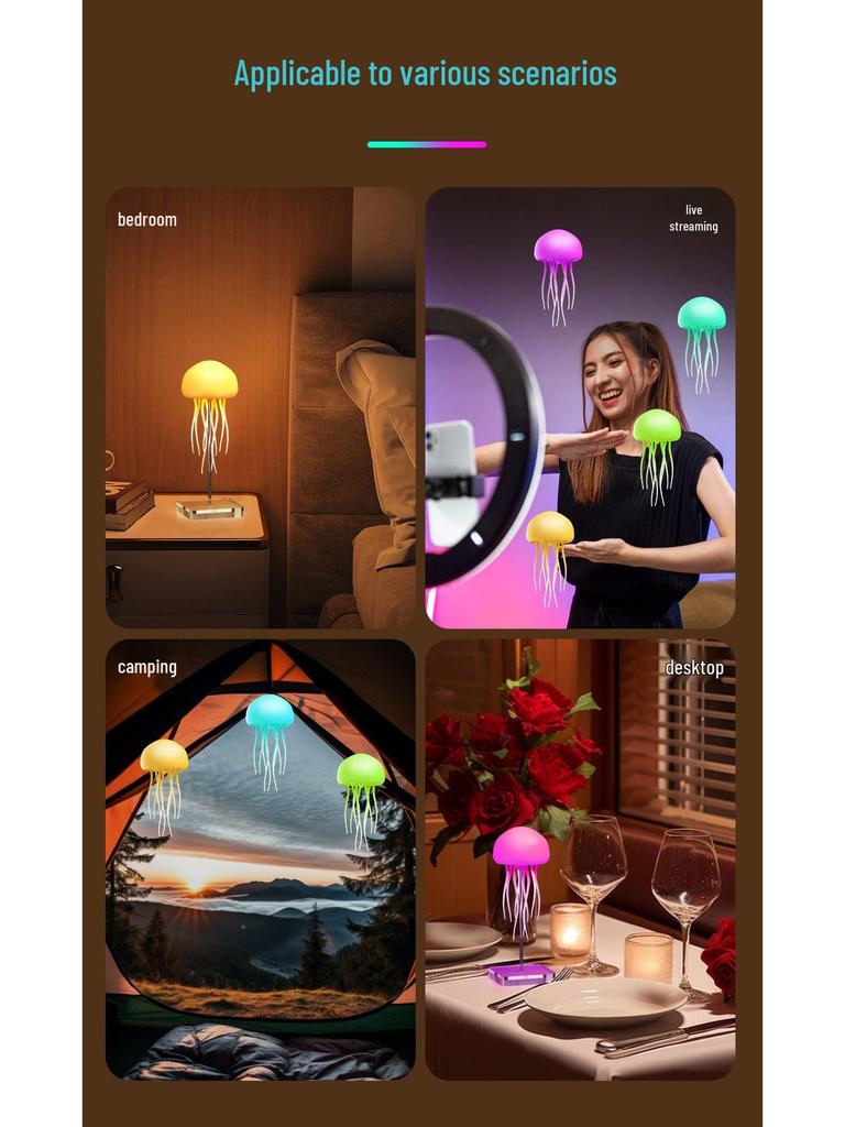 Умная лампа-медуза с голосовым управлением: Креативный плавающий атмосферный ночник с подвижными, плавающими щупальцами