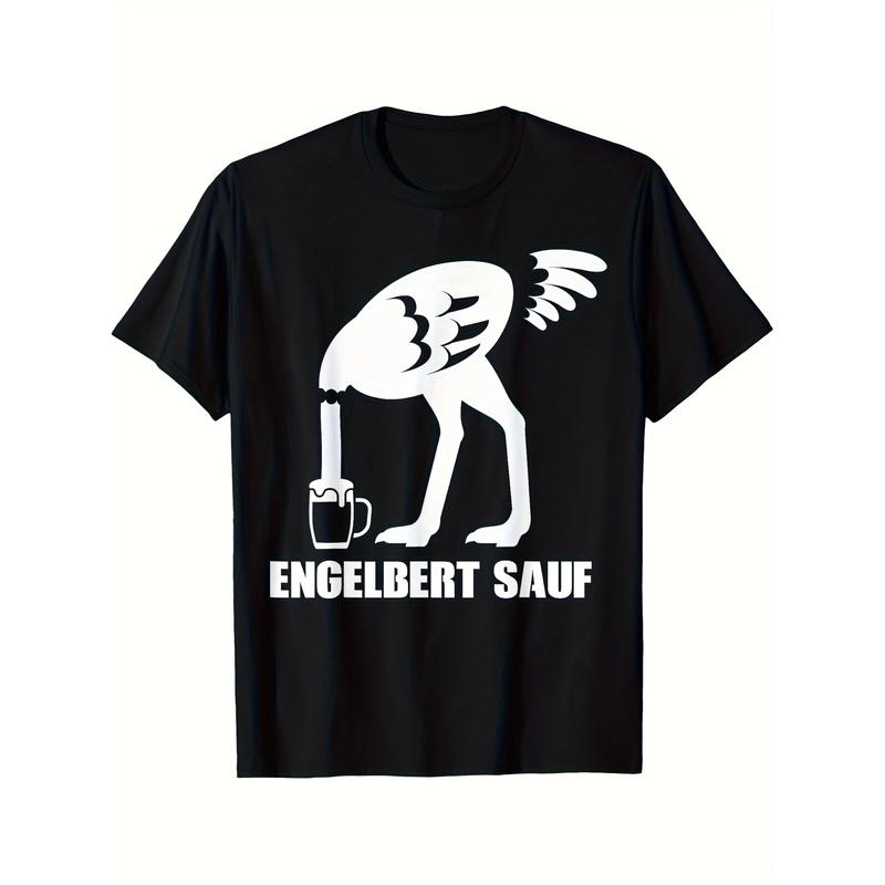 Men'S Vintage Funny Beer Drinking T-Shirt | Engelbert Saufer Graphic Print, Black with White Design, Summer Casual Tee, Regular Fit, Long Sleeve,