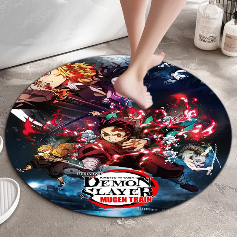Classic Japanese-style cartoon Demon Slayer round rug, home soft decorative anti-slip yoga mat and chair mat, outdoor floor mat carpet K33