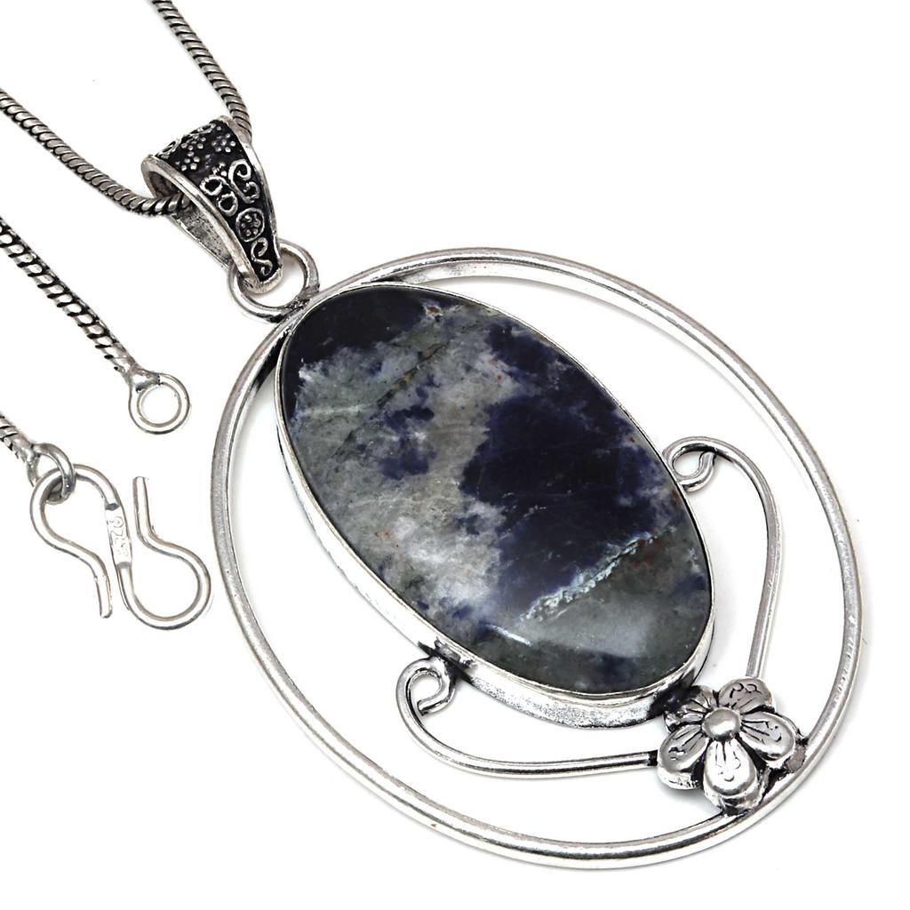 Pendant Sodalite Gemstone Handmade Gift For Her Ethnic Silver Jewelry 2.75"
