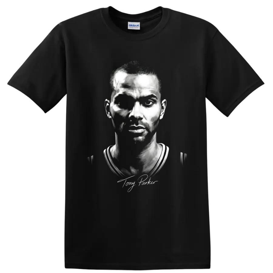 Tony Parker Basketball T Shirt No 9 Monochrome Portrait Sports Fan Graphic Tee