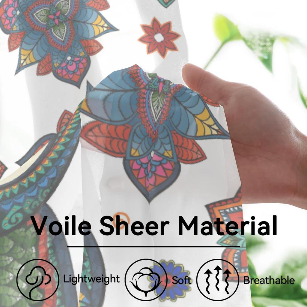 Herdesings Boho Ethnic Owl Sheer Tulle Curtains Chiffon Drapes 2 Panels Window Curtains for Living Room Bedroom Kitchen Decor