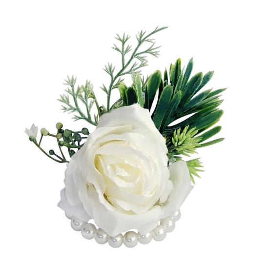 Свадебная бутоньерка с искусственным жемчугом, реалистичный вид, толстые лепестки, невыцветающие свадебные розы, бутоньерка на запястье, корсаж, товары для вечеринок