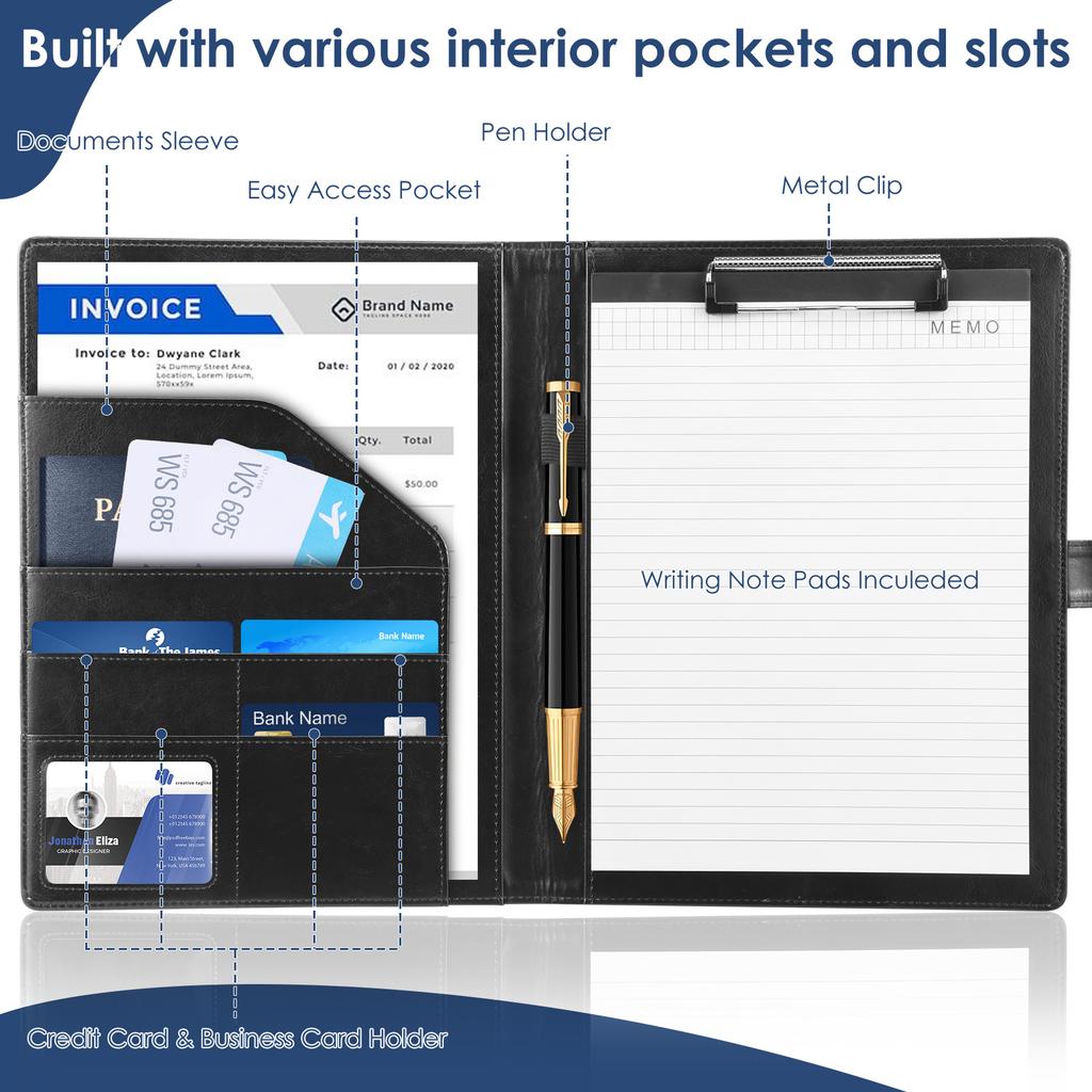 Multifunc A4 Conference Folder Business Stationery Folder Leather Contract File Folders A4 Writing Pad for Home School Office